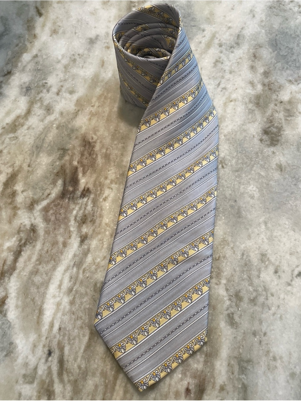 Santo Stefano Grey And Yellow Diagonal Pattern Neck Tie